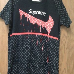 Louis Vuitton black logo women tunic top Supreme cotton, sz L